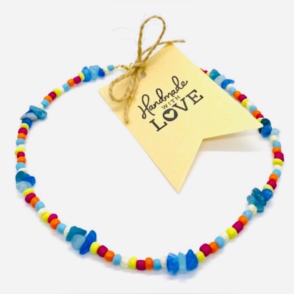 Rainbow/Blue Chip Beaded Choker Necklace Boho-chic Coastal Beach Classic Preppy - Picture 5 of 6